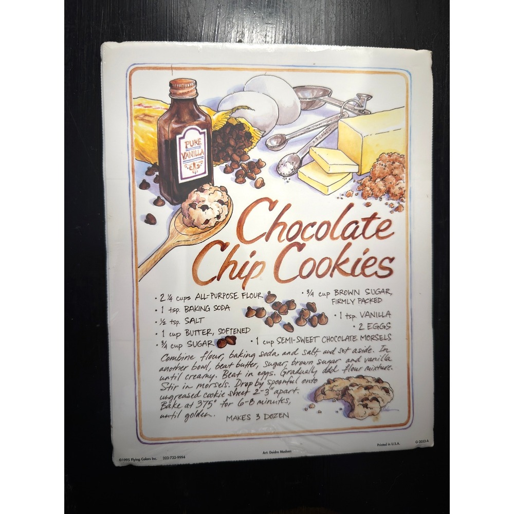Vintage 1995 Flying Colors Chocolate Chip Cookie Recipe Art Print Deidre Madsen